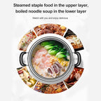 Oumefar Steamer Pot for Cooking, 11in Stainless Steel 2 Layer Steamer Cooking Pot Set, Multipurpose Steamer Pan Set with Glass Lid, Steaming Pot Cookware for Dumpling, Vegetable