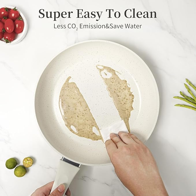 Ceramic Frying Pan Set, Set of 3 Non Stick Frying Pans, White Ceramic Induction Cookware, Nonstick Skillet Omelette Egg Frying Pan Set, kitchen Cooking Pan Set, PFOA&PFAS Free