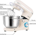 Aucma Stand Mixer, 6.5QT 660W 6-Speed Tilt-Head Food Mixer, Kitchen Electric Stand Mixer with Dough Hook, Wire Whip & Beater (Almond Cream, 6.5QT)