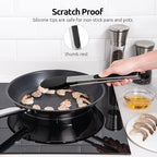 600ºF Heat Resistant Kitchen Tongs: U-Taste 12 inch Large Silicone Cooking Tong with Sturdy Non Stick Rubber Tips & Silicon Coated 18/8 Stainless Steel Handle & Smooth Locking for Serving Grill(Black)