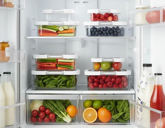 Felli Duo Loc Meal Prep Container for Refrigerator, Leak Proof Stackable Kitchen Tupperware for Leftovers Food Storage Travel Lunch Container for Adults, Small & Large Box (Fridge Organizer 12pk)