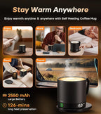 Heated Coffee Mug Rechargeable - Temperature Control Self Heating Coffee Mug 14oz with Lid, Double Sided & Real-Time LED Display, Hot up to 150℉, Birthday Gifts for Women and Men(Black)