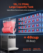 VEVOR Commercial Slushy Machine, 12L Single Tank Frozen Drink Machine, 48 Cups Stainless Steel Margarita Smoothie Frozen Drink Maker, Slushie Maker for Home Party Restaurants Cafe Bars