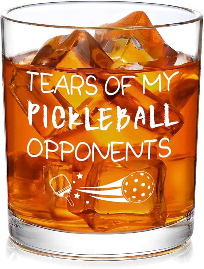 Pickleball Gifts, Tears of My Pickleball Opponents Whiskey Glass 10 Oz, Funny Pickleball Gifts for Men Pickleball Lovers Friends for Birthday Christmas