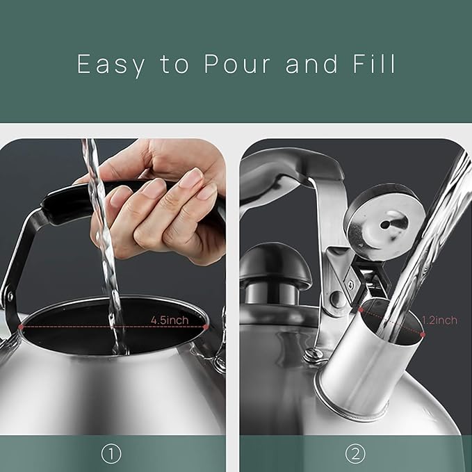 4.2 Quart/4L Stainless Steel Whistling Tea Kettle,Brushed Satin, Suitable to Boiling Water & Tea on Induction Stove, Gas Stove Top