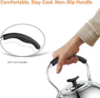 2L Whistling Stovetop Tea Kettle - Food Grade Stainless Steel Teapot with Fast Boil, Wide Mouth, Folding Handle, Ideal for Stove Top – Perfect for Tea, Coffee & Hot Water, Mirror Finished