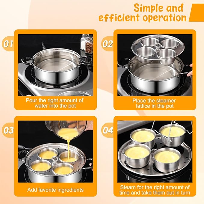 Egg Poacher Pan Stainless Steel Poached Egg Maker with 4 Cups Nonstick Stovetop Egg Cooker Pot for Induction Cooktop (Silver, 1-Pack)