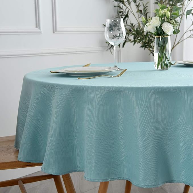 maxmill Round Jacquard Tablecloth Swirl Design Spillproof Wrinkle Free Heavy Weight Soft Table Cloth for Circular Table Cover of Buffet Banquet Parties Holiday Dinner Round 90 Inch Turquoise