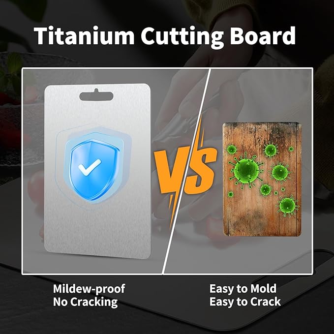 Titanium Cutting Board, Titanium Cutting Boards for Kitchen Double-Sided Stainless Steel Cutting Board Durable Non Toxic Food-Grade Chopping Board for Meat Vegetable Fruit(12"L x 8"W)
