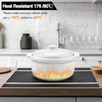 Black Placemats Set of 8 - Easy Clean Modern Durable Washable Vinyl Place Mats - Heat Resistant Placemats for Kitchen Table - PVC Table Mats for Dining Table (Black with Stripes, 8)