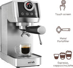 wirsh Espresso Machine, 20 Bar Semi-Automatic Espresso Maker with Pressure Gauge, Steam Wand, Stainless Steel Expresso Coffee Machine for Espresso/Latte/Cappuccino, Touch Screen,Home Barista Plus
