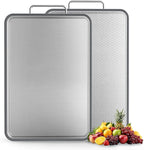 Double-Sided Stainless Steel Cutting Board for Kitchen, 19''×11.1'' Scratch-Resistant Cutting Board for Meat, Vegetables & Fruits, Rust-Resistant Chopping Board with Juice Groove on Both sides