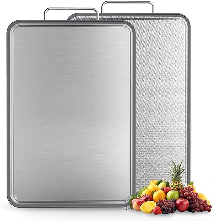 Double-Sided Stainless Steel Cutting Board for Kitchen, 19''×11.1'' Scratch-Resistant Cutting Board for Meat, Vegetables & Fruits, Rust-Resistant Chopping Board with Juice Groove on Both sides