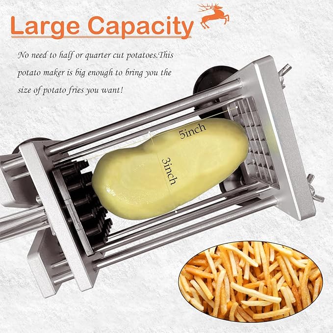 French Fry Cutter, Manual Potato Cutter with 1/2-inch and 3/8-inch blades for cutting potatoes and vegetables