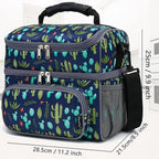 FlowFly Double Layer Cooler Insulated Lunch Bag Adult Lunch Box Large Tote Bag for Men, Women, With Adjustable Strap,Front Pocket and Dual Large Mesh Side Pockets