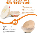 Banneton Bread Proofing Basket Set - 2X Round Sourdough Proofing Baskets - Sourdough Proofing Bowls Bread Baking Supplies With Liner & Cloth Cover - Cotton Rope Banneton Basket for Baking