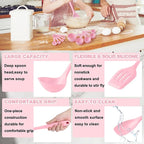 E-far Pink Silicone Cooking Utensils Set, 24Pcs Heat Resistant Kitchen Utensil with Holder, Silicone Kitchen Tools with Spatula Turner Spoon Tongs Whisk, Non-Toxic & Dishwasher Safe