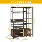 DWVO Baker Rack with Power Outlet, Microwave Stand W/Storage, 6-Tier Industrial Coffee Bar Cabinet W/Hook, Wine Rack & Goblet Holder, Wood & Metal Kitchen Shelf Organizer for Dining Room, Rustic Brown