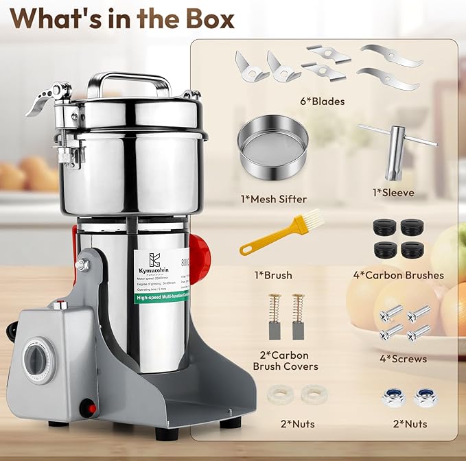 Electric Grain Mill Grinder-800g 110V 3000W Performance Grain Mill,Suitable for Kitchen, Household,Commercial Use of Crushing Dry Grains,Spices,Herbs,Coffee,Corn,Pepper Grinder.(800g)