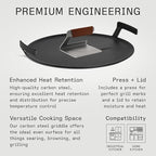 Made In Cookware - Seasoned 17" Round Carbon Steel Griddle + Grill Press - (Like Cast Iron, but Better) - Professional Cookware - Crafted in Sweden - Induction Compatible