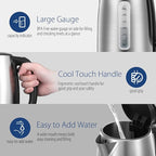 COMFEE' Stainless Steel Electric Kettle, 1.7 Liter Tea Kettle Electric & Hot Water Kettle, 1500W Fast Boil with LED Light, Auto Shut-Off and Boil-Dry Protection