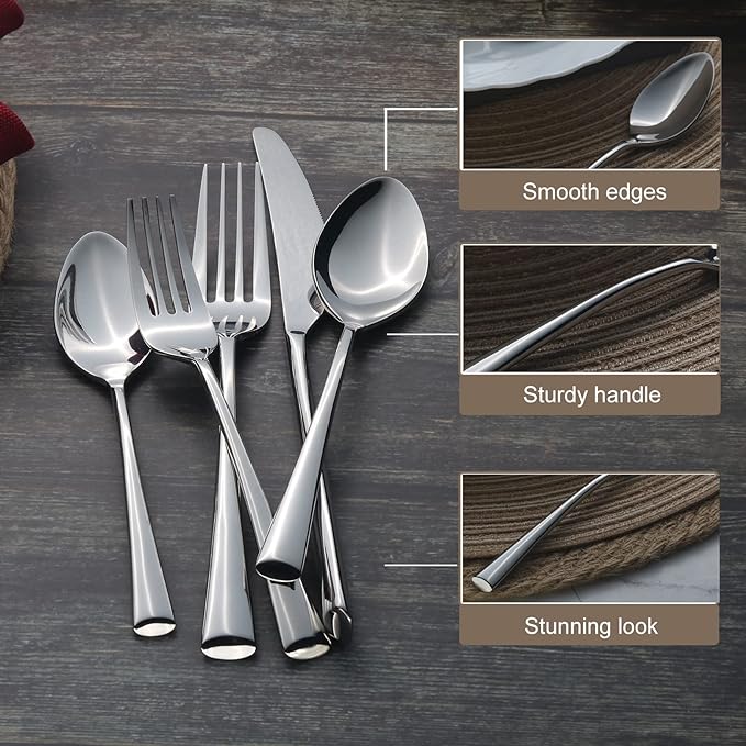 Alata Bailey 20-Piece Forged Silverware Set Stainless Steel Flatware Set,Service for 4,Mirror Polished Cutlery Set,Dishwasher Safe…