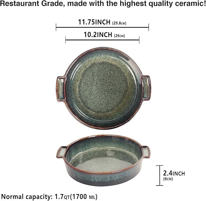 Ceramic Casserole Baking Dish - 1.7 Quarts Baking Dish for Oven, Lasagna Pans, Oven Safe Durable Bakeware for Kitchen Home Decor, Banquet and Dinner, Round 1 pieces 10 x10 Inch