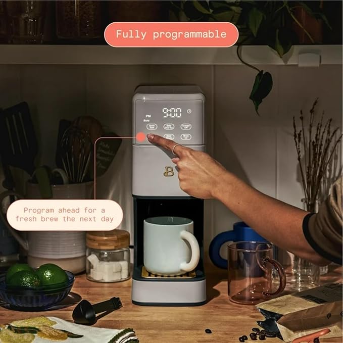 Beautiful Perfect Grind Programmable Single Serve Coffee Maker with Touch-activated Display, Programmable and Integrated Burr Grinder, 64oz Water Reservoir (PORCINI TAUPE)