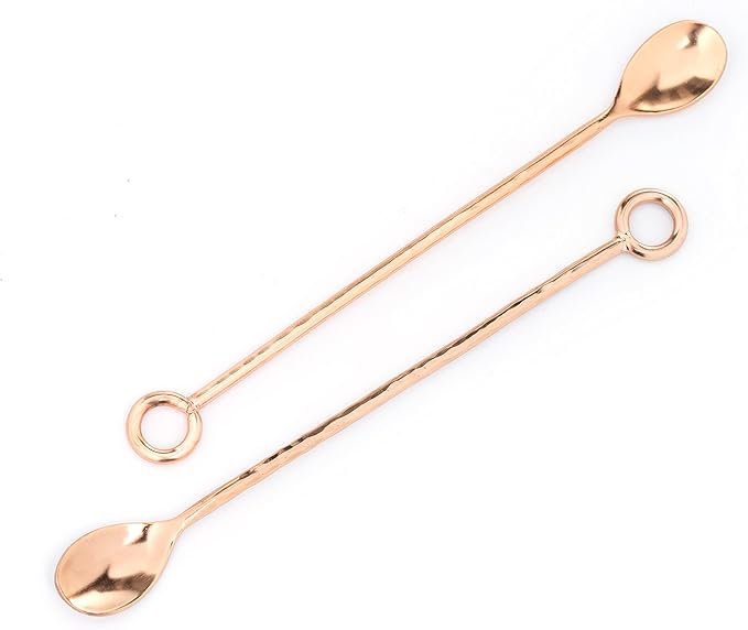 Copper mixing spoons set of 2 - copper plated stainless steel bar spoons with elegant ring on top. - Copper stirring spoon for Moscow mules