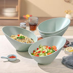 Bamboo Fiber Salad Bowls, 4 Packs Serving Bowls Blue Green, Compostable 33 Ounce Elegant Angled Bowls for Salad, Pasta, Soup, Prep, Ideal for Home and Restaurant(Blue Green, 9.5Inch)