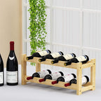 BAMEOS Wine Rack Freestanding 8 Bottle 2 Tier Bamboo Wine Racks Countertop Cabinet Wine Holder Wine Storage Shelf for Kitchen, Bar, Pantry, Wine Cellar, Basement, Countertop (16.85 L x 9.25W x 7H)