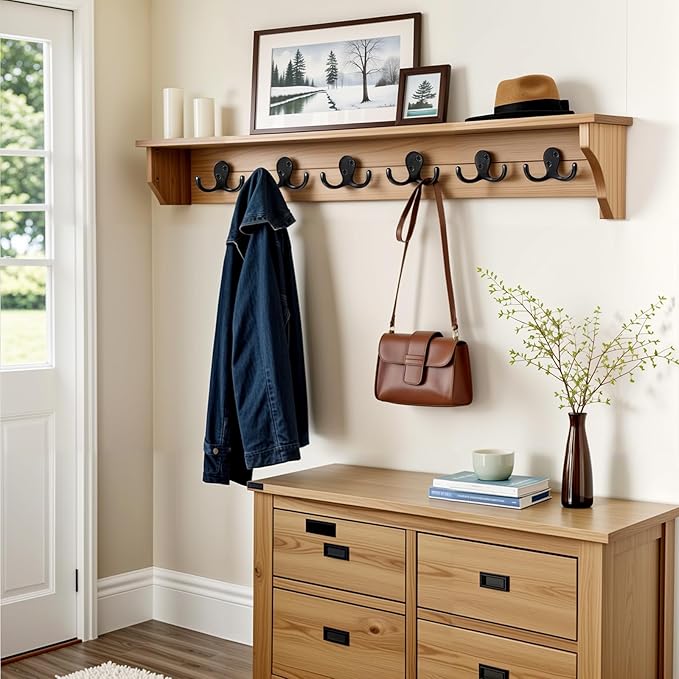 Coat Hooks Wall Mount Heavy-Duty - 8-Pack Double Prong Metal Wall Hook for Living Room, Bedroom, Bathroom, Kitchen, Closet, for Coat, Bag, Scarf, Towel, Hat, Key, Easy Installation (Black)