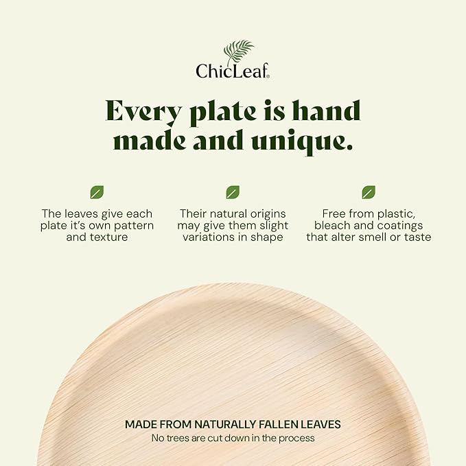 Chic Leaf Palm Leaf Compostable Plates - 10" & 6", 48 Pack - Alternative to Plastic Plates - Biodegradable Dinnerware Sets - For Weddings & Parties