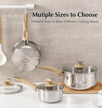 KOCH SYSTEME CS Stainless Steel Saucepan Set, 6 Piece 18/10 Stainless Steel Pots with Lids 1QT 2QT 3QT, Stay Cool Handles, 5 Layer Steel Base Heavy Duty Suce Pan Set, Induction Compatible