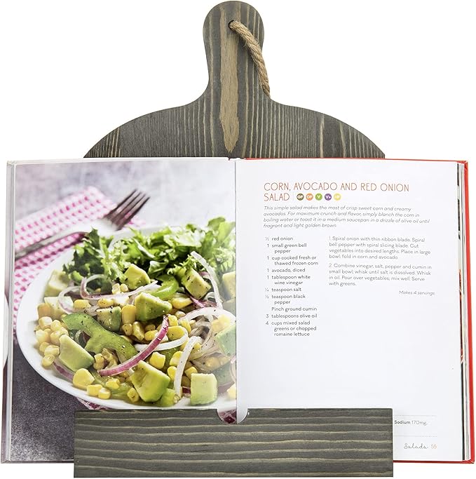 MyGift Recipe Book Holder, Vintage Gray Wood Cutting Board Style Cookbook Holder, Wooden Book Stands for Display