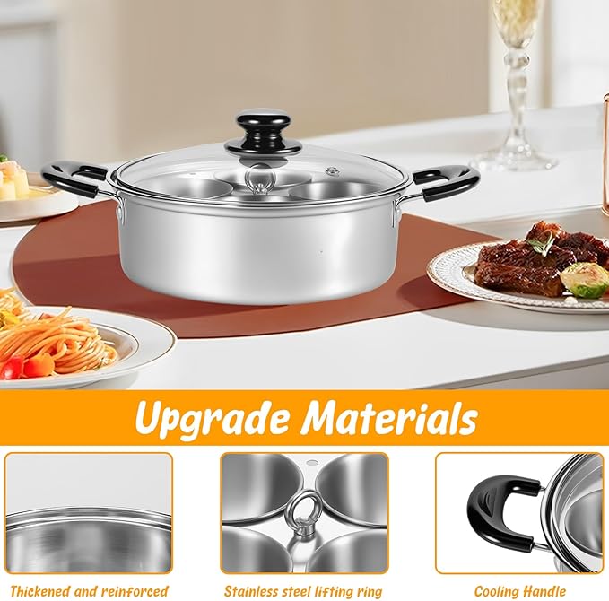Egg Poacher Pan Stainless Steel Poached Egg Maker with 4 Cups Nonstick Stovetop Egg Cooker Pot for Induction Cooktop (Silver, 1-Pack)