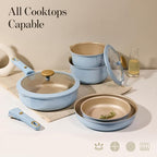 CAROTE 18Pcs Titanium Reinforced Nonstick Pots and Pans Set, Nonstick Cookware Set with Detachable Handle, Induction Kitchen Cookware Sets Removable Handles, Dishwasher Safe, Oven Safe, Blue