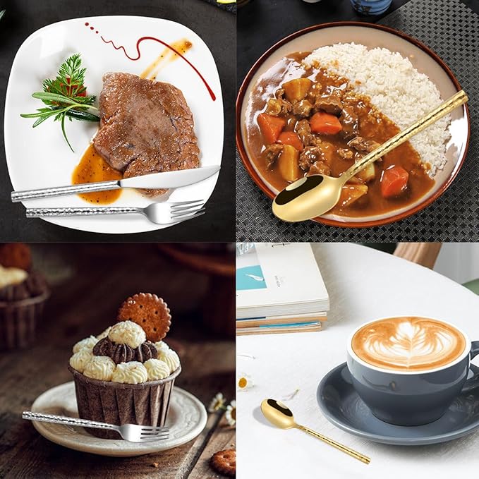 30-Piece Hammered Silverware Flatware Cutlery Set Service for 6,304 Thickened Stainless Steel Cutlery Knife,Fork and Spoon Set,Dishwasher Safe,Gift Package for Wedding Housewarming