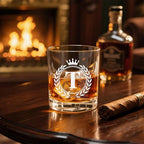 Whiskey Glasses - Rocks Old Fashioned Glass Gifts for Men, Monogrammed A-Z 10oz Personalized Whisky Glasses, Christmas Birthday Gifts for Men Him Dad Father Husband Brother Son (T)