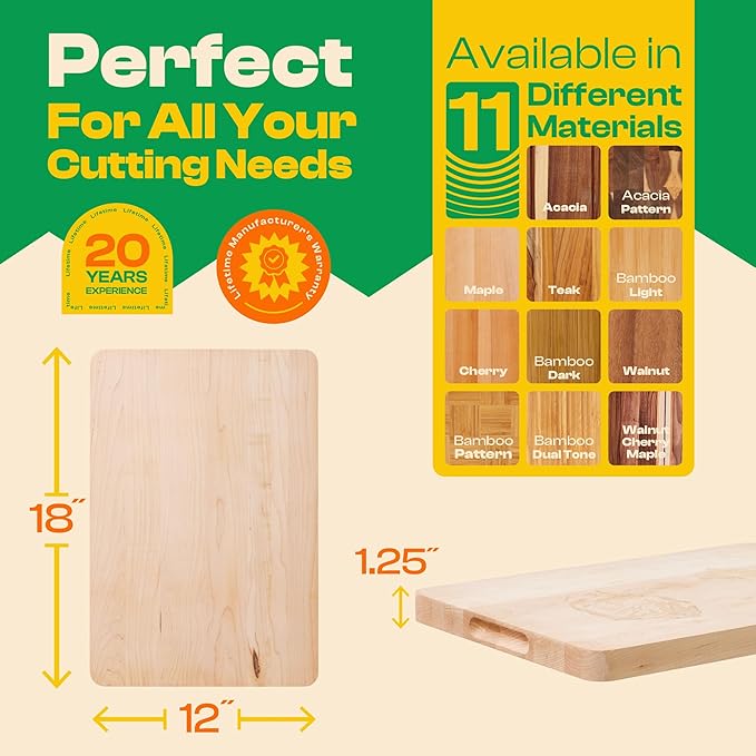 Riveira Maple Wood Cutting Board – Gourmet Maple Grandeur: 18 x 12 Wooden Cutting Board – Natural Wooden Cutting Boards For Kitchen Decorative – Innovative Juice Grooves Maple Wooden Chopping Board