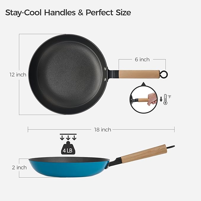 YUTANN Nonstick Frying Pan 12 inch, Ceramic Cast Iron Skillet, Lightweight Pre-seasoned Cast Iron Pan with Detachable Handle, Dishwasher & Oven Safe, Free of PFAS and PFOA