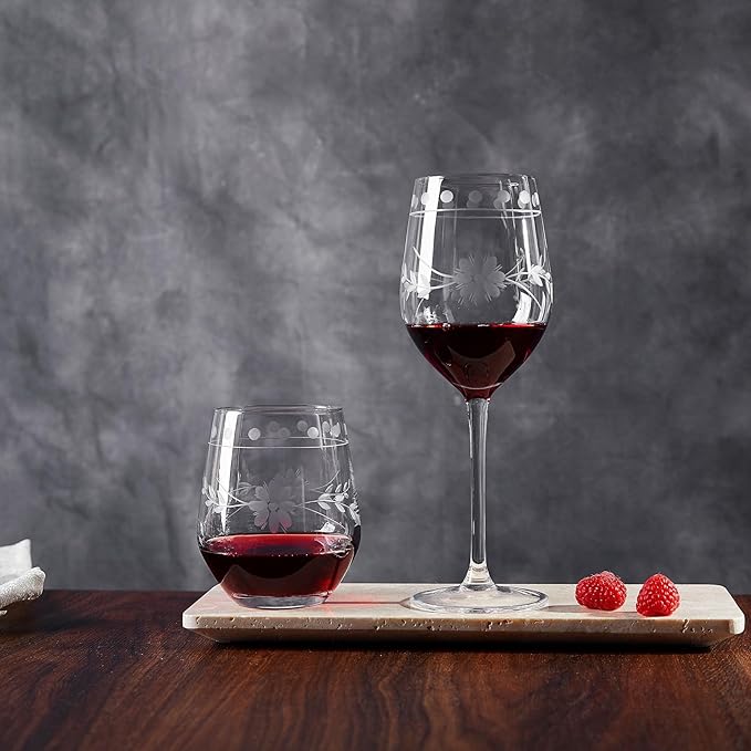 Premium Delight Wine Glasses Set of 4,16.5 oz – Hand-Blown with Etched Long Stem, Classic Glassware for Weddings, Dinners, and Holiday Gifting (Red Wine Glass)