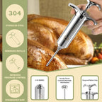Meat Injector Syringe 2-oz Marinade Flavor Barrel 304 Stainless Steel with 3 Marinade Needles, Travel Case for BBQ Grill Smoker, Turkey, Brisket, Paper Instruction and E-book Included by JY COOKMENT