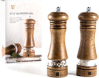 Wooden Salt and Pepper Grinder Set, 6.5 inch Rubber Wood Salt and Pepper Mills Set of 2 with Acrylic Visible Window & Adjustable Ceramic Rotor