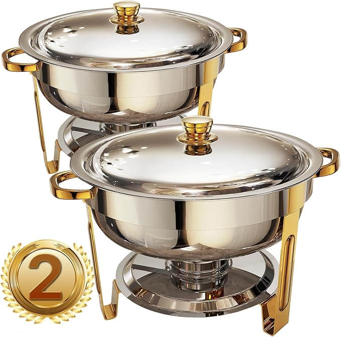 Chafing Dishes for Buffet 2Pack, 6QT Round Chafing Dish Buffet Set Stainless Steel Buffet Food Warmers Sets for Catering Events Parties Dinners with Complete Set,Gold and Silver