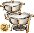 Chafing Dishes for Buffet 2Pack, 6QT Round Chafing Dish Buffet Set Stainless Steel Buffet Food Warmers Sets for Catering Events Parties Dinners with Complete Set,Gold and Silver