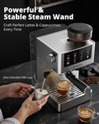 AIRMSEN Espresso Machines with Burr Grinder, 20 Bar, Milk Frother Steam Wand, Stainless Steel Coffee Maker for Home - Cappuccino Latte & Cold Brew Iced Coffee Maker & Americano