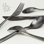 over&back 20pc Curved Flatware Cutlery Set - Comes with 4 Dinner Forks, 4 Salad Forks, 4 Dinner Knives, 4 Dinner Spoons, and 4 Teaspoons - 18/8 Stainless Steel - Dishwasher-Safe - Matte Black