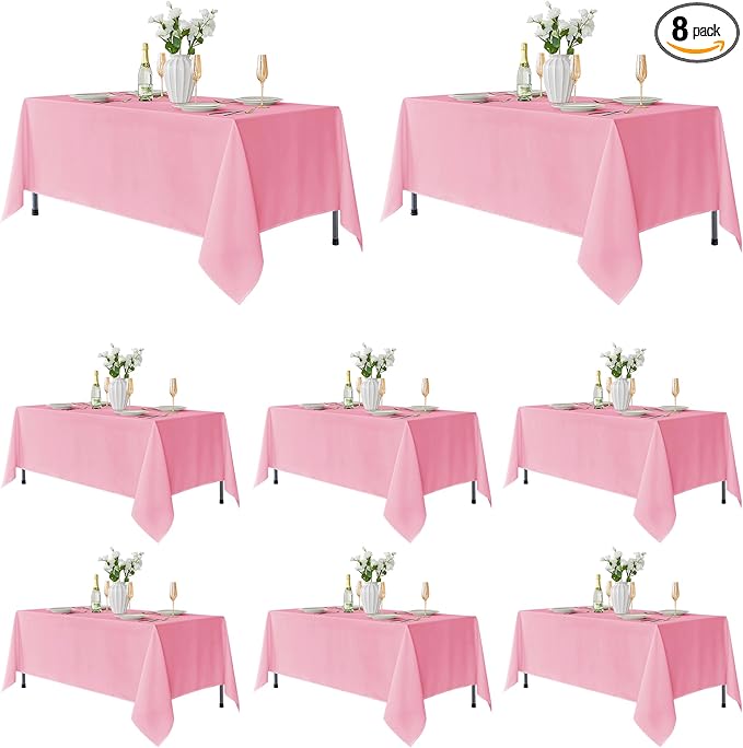 Fitable 8 Pack Table Cloth Rectangle Table: Stain and Wrinkle Resistant Tablecloth Rectangular, Washable Polyester Tablecloths for Wedding Party Dining Banquet Event Catering(Pink, 70x120 Inch)