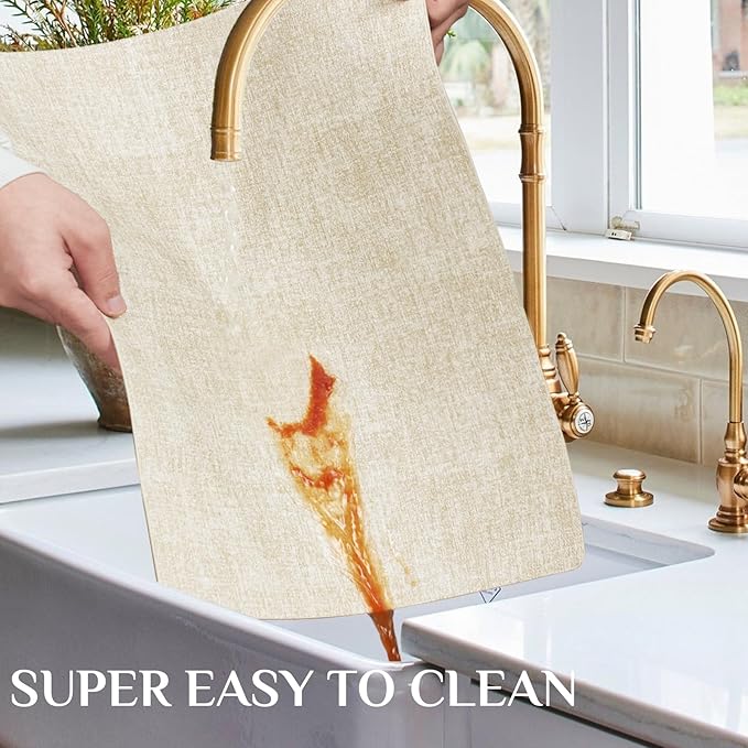 Softalker Vinyl Placemats Set of 6 - Faux Leather Heat Resistant Place Mats, 100% Waterproof Oilproof Wipe Clean Table Mats for Indoor & Outdoor Use, 17’’×12’’, Beige